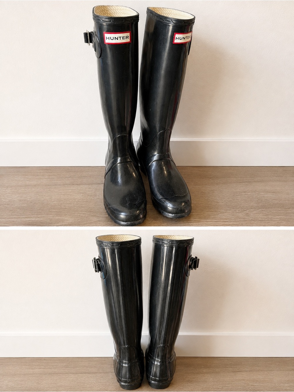 Hunter Beige Lined Boot Interior with Black Logo